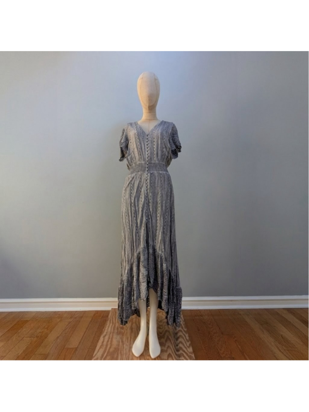 Young Fabulous & Broke Gray Eyelet Lace Maxi Dress - Large - Picture 2 of 10